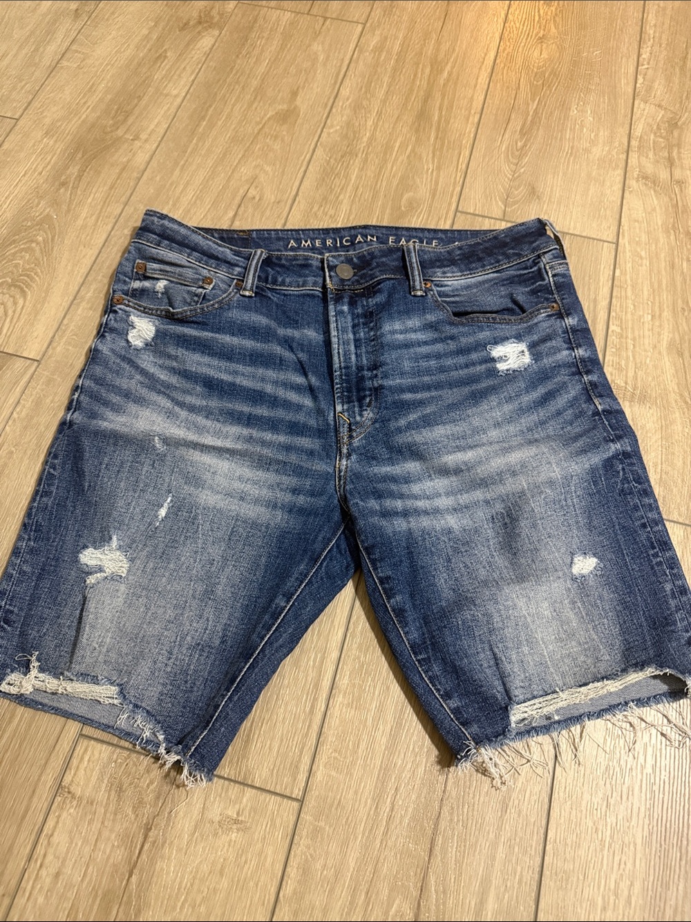 American Eagle Outfitters Distressed Dark Blue Denim Jean Shorts